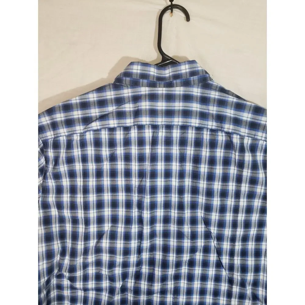 Banana Republic Men’s Large, Button - Up Check Shirt BLUE PLAID Stretch R338